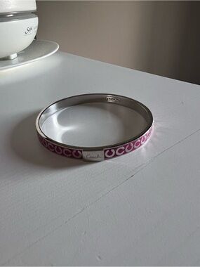 Coach Pink Logo Enamel Hinged Bangle Bracelet
